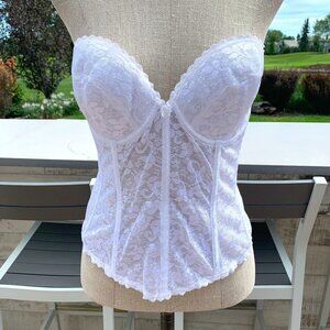 Vintage Union Made Carnival White Sheer Lace Boned Corset Bustier Lingerie